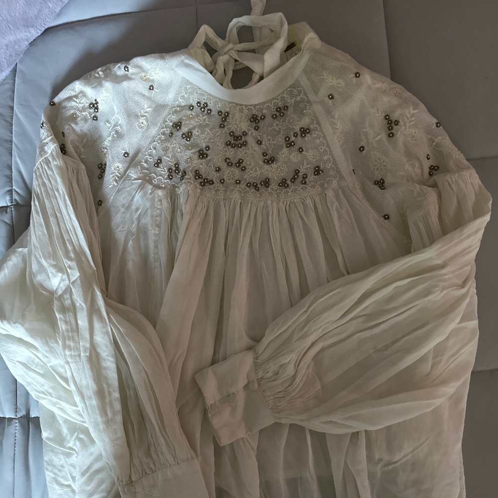 Free People Sz M Cream Peasant Blouse